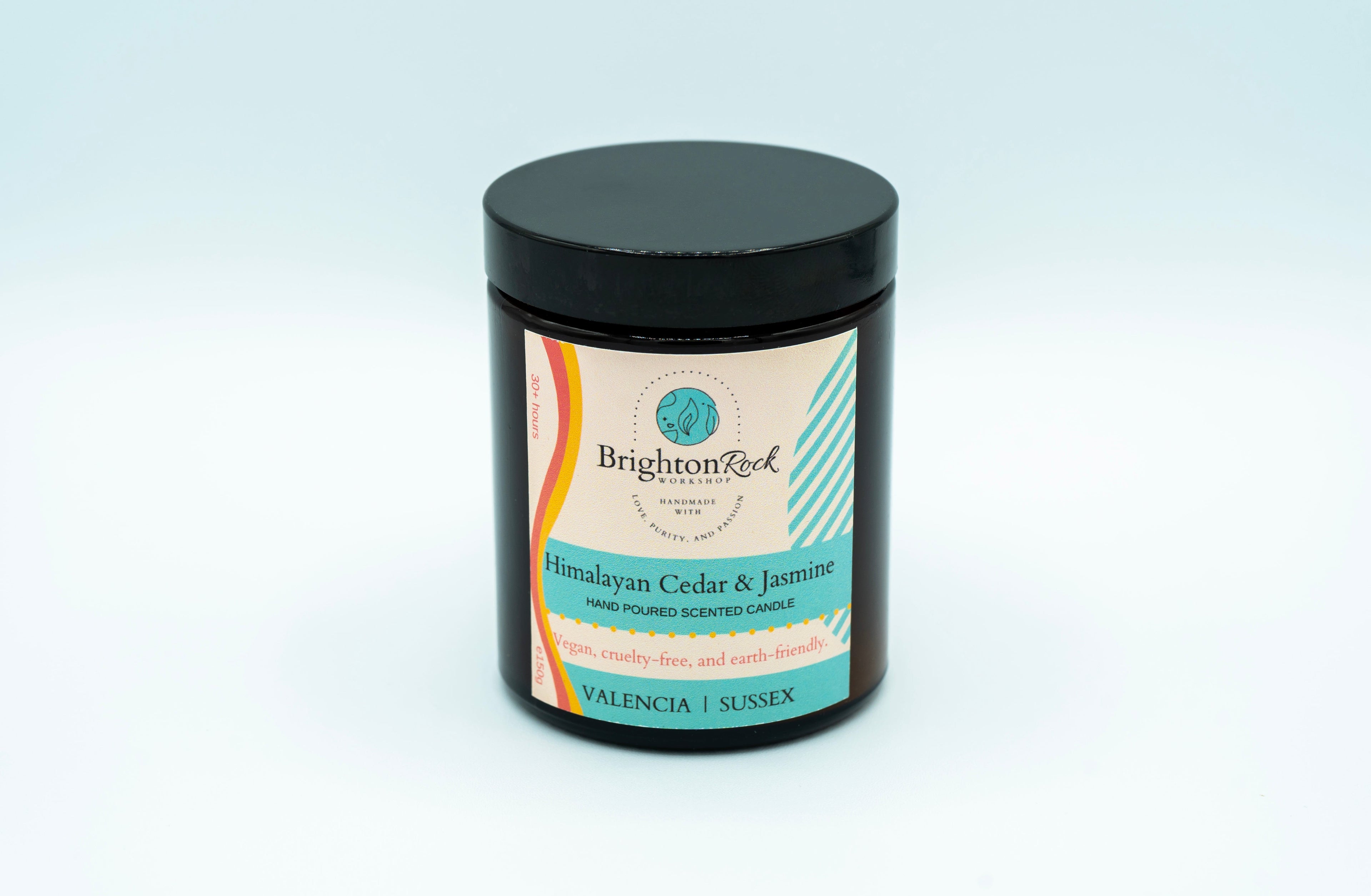 Himalayan Cedar & Jasmine Scented Candle in Amber Glass Jar 150g