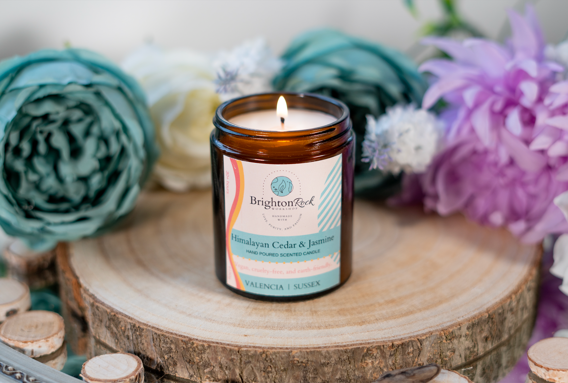 Himalayan Cedar & Jasmine Scented Candle in Amber Glass Jar 150g