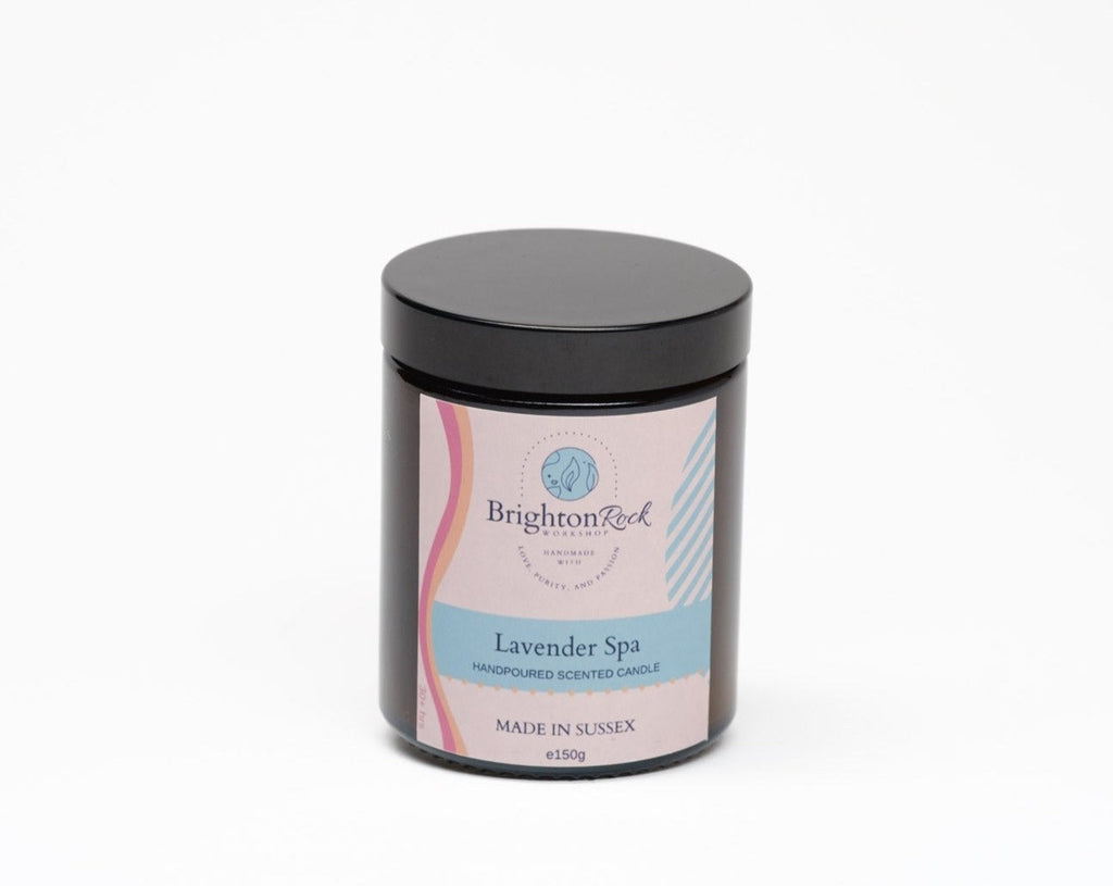 Lavender Spa Scented Candle in Amber Glass Jar 150g