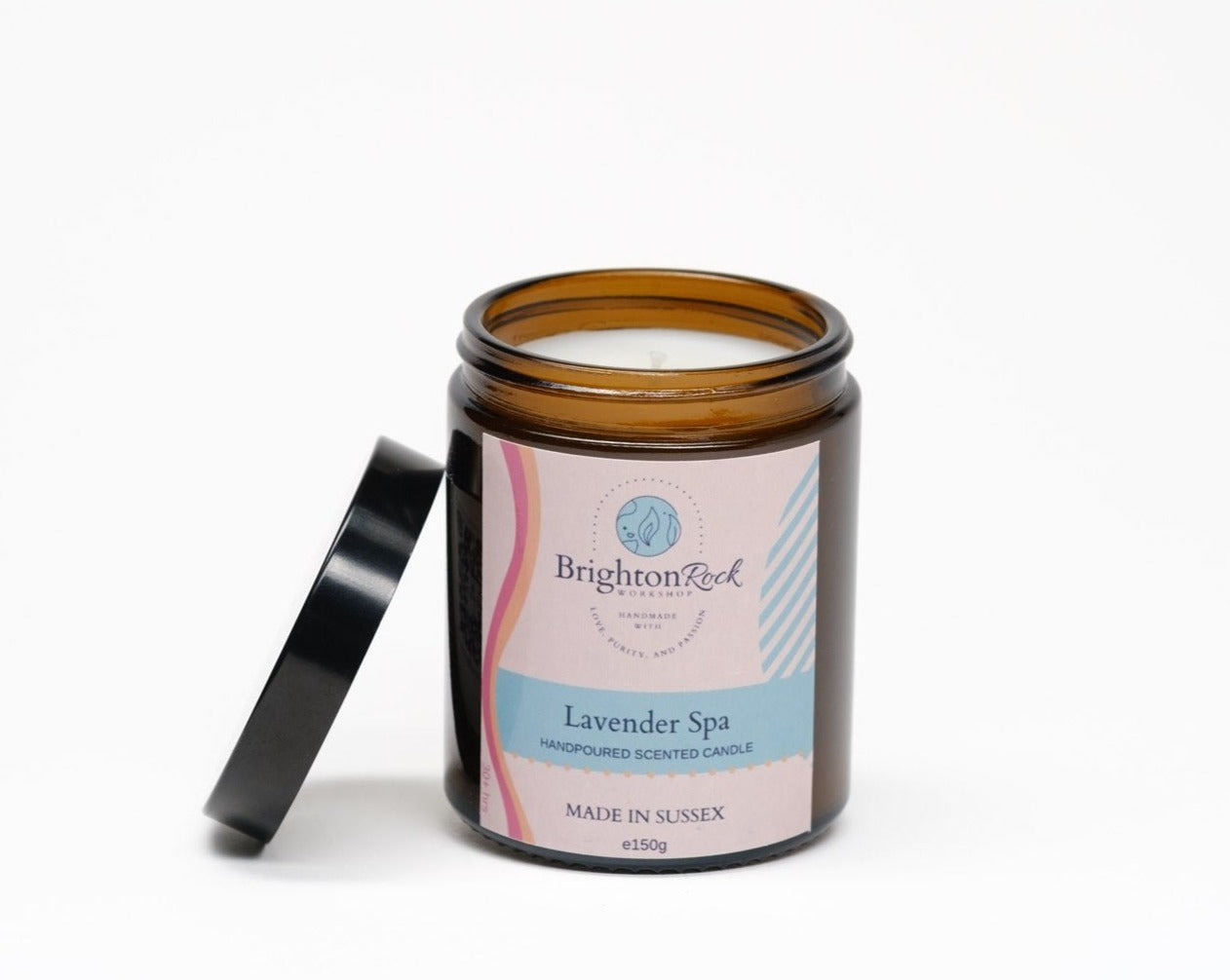 Lavender Spa Scented Candle in Amber Glass Jar 150g
