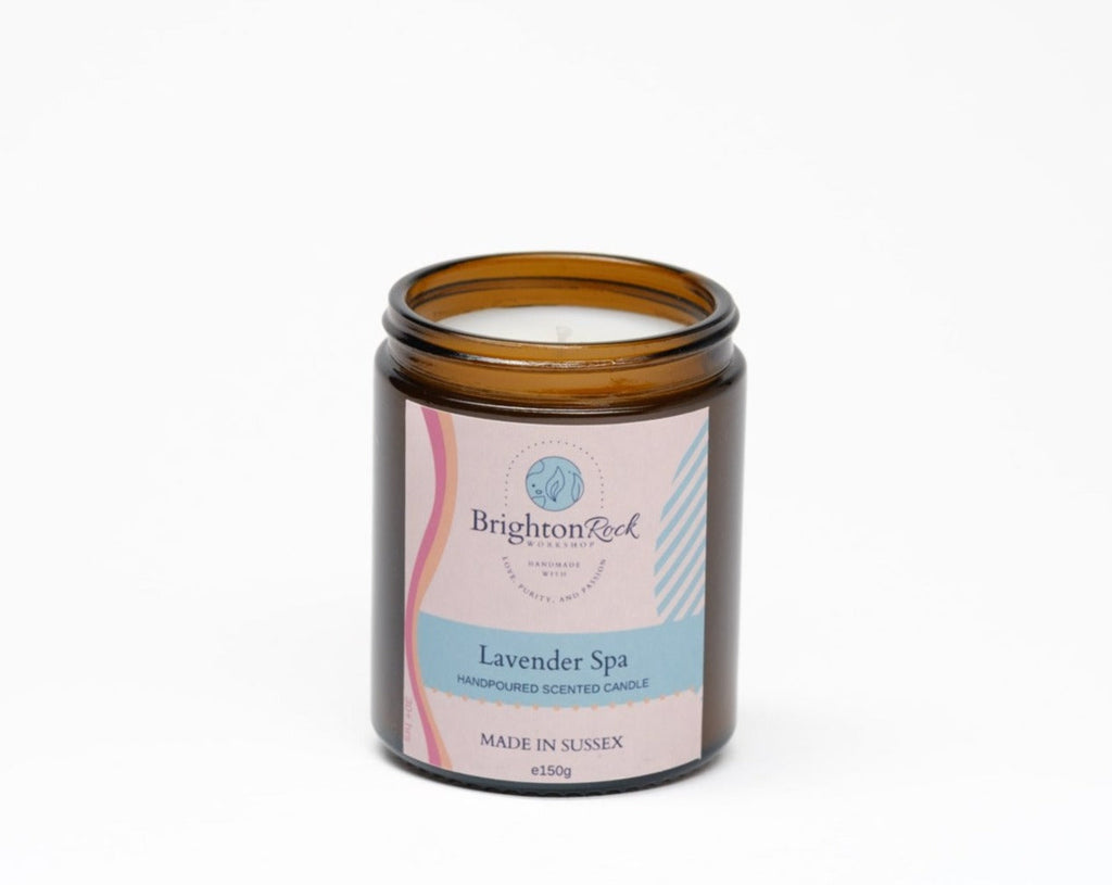 Lavender Spa Scented Candle in Amber Glass Jar 150g
